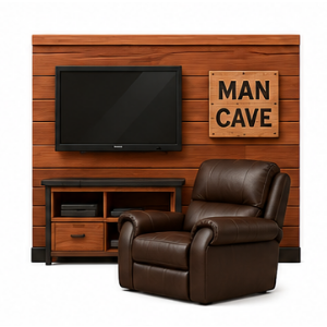 Man cave interior cedar shingle accent wall icon