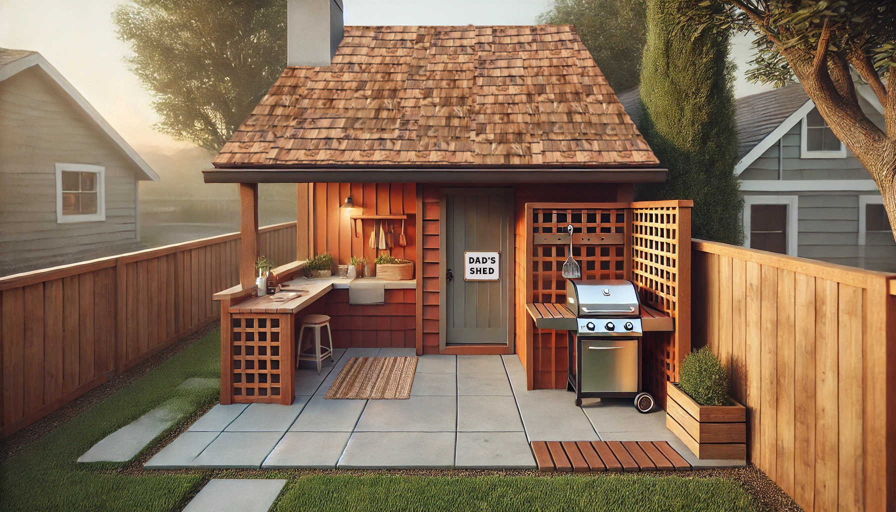 Backyard shed clad in Western Red Cedar Shingles siding